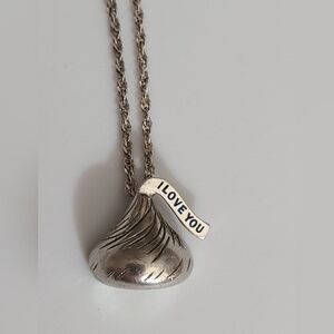 Vintage 925 Italy sterling silver Hershey kiss I LOVE YOU necklace rope chain